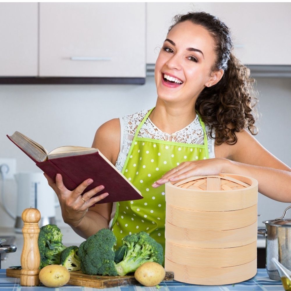Steamer Bamboo Set - مجموعة أدوات مطبخ للطهي بالبخار مع